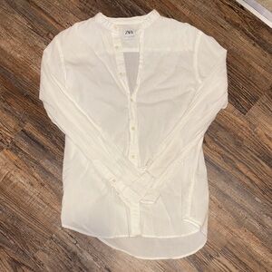 Zara Men's Cream Casual Button-Down Shirt